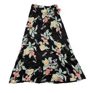 Vintage deadstock floral butterfly cherry print maxi skirt